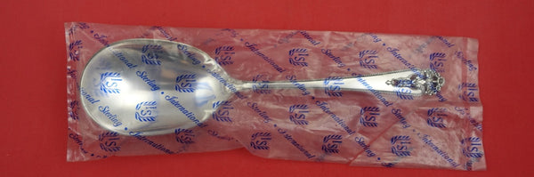 Queens Lace by International Sterling Berry Spoon factory sealed 9 1/4" New