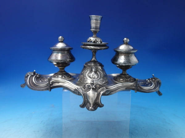 Coin Silver Double Inkwell with Bust of Women & Acanthus Leaves c. 1840 (#6177)