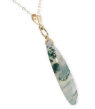 14k Gold 8.28 Carat Genuine Natural Moss Agate Teardrop Pendant w/Chain (#J7260)
