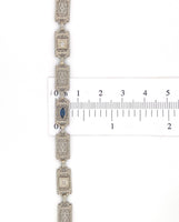 10k White Gold Art Deco Diamond Filigree Bracelet w/ Paste Stones 7.25" (#J6882)
