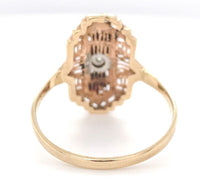 14k Yellow Gold Filigree Ring w/ Three Genuine Natural Diamonds Size 9.5  #J6624