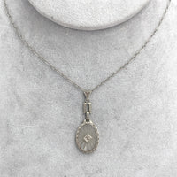 14k White Gold Filigree Genuine Natural Rock Crystal Diamond Pendant (#J7300)
