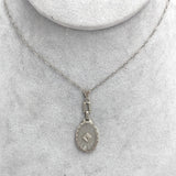 14k White Gold Filigree Genuine Natural Rock Crystal Diamond Pendant (#J7300)