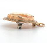 10k Rose Gold Genuine Natural Shell Cameo Small Pendant Pin Jewelry (#J6893)