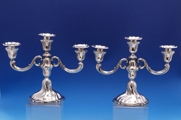 German .835 Silver Candelabra Pair 3-Light 12" x 9 5/8" Weighted (#8110)