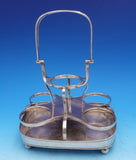 Silverplate and Glass Cruet Set 6pc Stand with Handle and 5 Bottles (#9271)