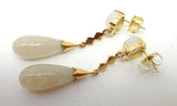 14k Gold White Jade Drop Earrings (#J3779)