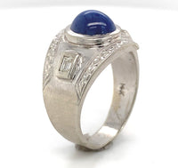 14k Gold Men's Blue Star Synthetic Lab-Created Sapphire Diamond Ring (#J6642)