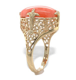 10k Yellow Gold 7.36 Carat Genuine Natural Coral Filigree Ring Size 6 (#J7369)