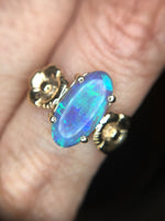 14k Yellow Gold Art Nouveau 3 Carat Genuine Natural Black Opal Ring (#J5332)