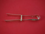 French Sterling Asparagus Serving Tong Engine Turned with Gold Mono 10 1/4"