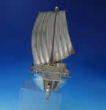 Japanese .950 Silver Sculpture Ship w/ Sail Faux Gold Barrels Wood Base (#5366)