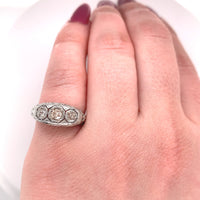 18k Gold Art Deco Three Stone Genuine Natural Diamond Filigree Ring (#J5587)