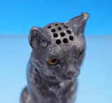 Silverplate Pepper Shaker in Form of a Cat Yellow Glass Eyes Victorian 3" #9026