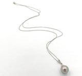 14k White Gold 12.5mm Black Tahitian Pearl Pendant Peacock Color (#J7029)