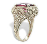14k White Gold 4 Carat Genuine Natural Rubellite Filigree Ring 7.25 (#J7553)