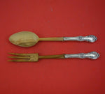 Wild Rose by International Sterling Silver Salad Serving Set 2pc w/ Wood 11 1/8"