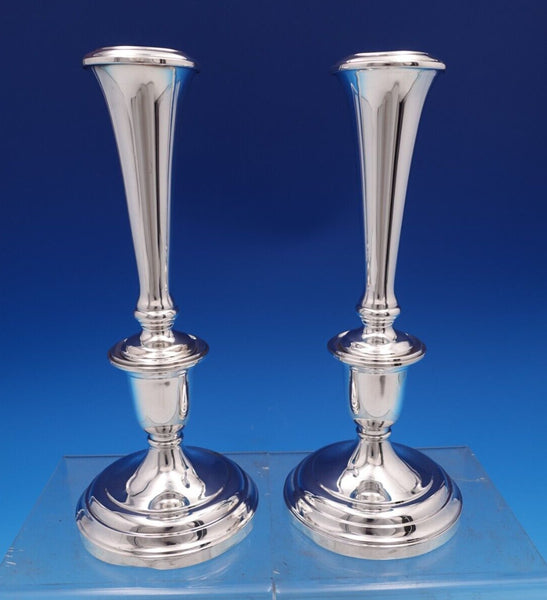 Old Maryland Plain by Kirk Sterling Silver Candlestick Pair #6 8 3/4" (#8108)