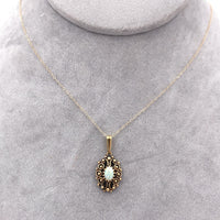 14k Gold Oval Genuine Natural Opal Pendant with Pierced Scrollwork (#J6226)