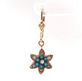 10k Yellow Gold Victorian Turquoise and Seed Pearl Flower Dangle Earrings #J6344