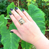 10k Yellow Gold Men's Double Warrior Gold Cameo Ring Black Enamel (#J6181)