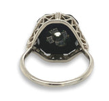 Art Deco 10k Gold Genuine Natural Black Onyx and Diamond Filigree Ring (#J7082)