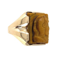 10k Yellow Gold Genuine Natural Tiger's Eye Men's Warrior Cameo Ring (#J6132)