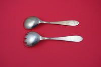Norwegian Sterling Salad Serving set vermeil green enamel by N. M. Thune 7"