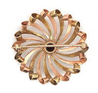 14k Rose and Yellow Gold Retro Genuine Natural Garnet Pinwheel Pin (#J5947)