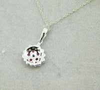 14k White Gold Genuine Natural Ruby and Diamond Round Halo Pendant (#J5088)