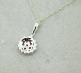 14k White Gold Genuine Natural Ruby and Diamond Round Halo Pendant (#J5088)