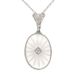 14k Gold Filigree Genuine Natural Rock Crystal Quartz Diamond Pendant (#J6589)