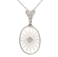 14k Gold Filigree Genuine Natural Rock Crystal Quartz Diamond Pendant (#J6589)