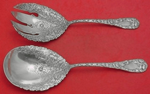Chrysanthemum by Durgin Sterling Silver Salad Serving Set with Round Fork 9 1/4"