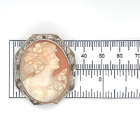 14k Yellow Gold Genuine Natural Shell Cameo Pin Filigree Applied Leaves (#J6244)