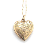9k Yellow Gold Heart Shaped Locket with Engraved Flowers (#J6431)