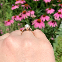 14k Rosey Yellow Gold 7mm Cultured Pearl Ring All Hand Engraved Size 8.25 #J6903