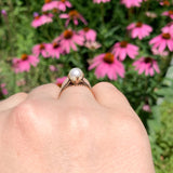 14k Rosey Yellow Gold 7mm Cultured Pearl Ring All Hand Engraved Size 8.25 #J6903