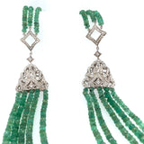 14k Gold 300 Carat Genuine Natural Emerald Bead Multi Strand Necklace (#J5399)