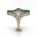 14k Gold Filigree Genuine Natural Green Onyx / Chrysoprase Diamond Ring (#J6213)