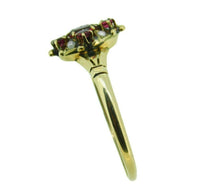 10k Yellow Gold Victorian Red Glass and Seed Pearl Ring (#J4773)