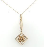14k Yellow Gold Victorian Genuine Natural Diamond Lavaliere Pendant (#J6063)