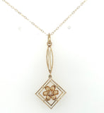 14k Yellow Gold Victorian Genuine Natural Diamond Lavaliere Pendant (#J6063)