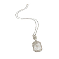 14k Gold Genuine Natural Rock Crystal Quartz Deco Filigree Necklace (#J6881)