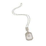 14k Gold Genuine Natural Rock Crystal Quartz Deco Filigree Necklace (#J6881)