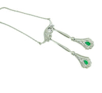 18k White Gold Fancy Drop Genuine Natural Emerald and Diamond Necklace (#J4719)