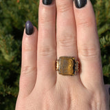 10k Gold Men's Genuine Tiger's Eye Quartz Double Warrior Cameo Ring (#J7061)