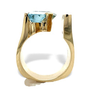 14k Yellow Gold Heavy Modern Genuine Natural Aquamarine Diamond Ring (#J7307)