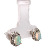 Platinum Pear Shape Australian Genuine Opal Diamond Halo Stud Earrings (#J7425)