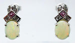 14k Gold Genuine Natural Opal Post Earrings w/ Pink Sapphire & Diamonds (#J3443)